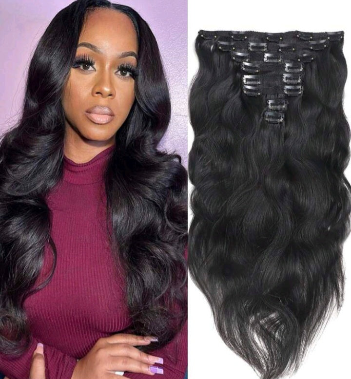 8Pcs Black Wavy One Set Clip In Extensions